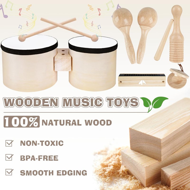 Vanplay Kids Drum Set - Toys for 2 3 Year Old Boy Gifts, Musical Instruments for Toddler 2-4, Birthday Gifts for 3 4 Year Old Girls, Wooden Montessori with Bongo Drum for Kids Age 2 3 4 5 6 - Image 4